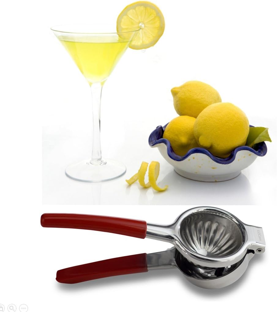 50% Off Big Sale Event - U2Com Premium Lemon Lime Squeezer - Food Safe Stainless Steel - Manual Juicer For All Citrus - Red Silicon Handle For safety - Perfect Gift For Home & Kitchen