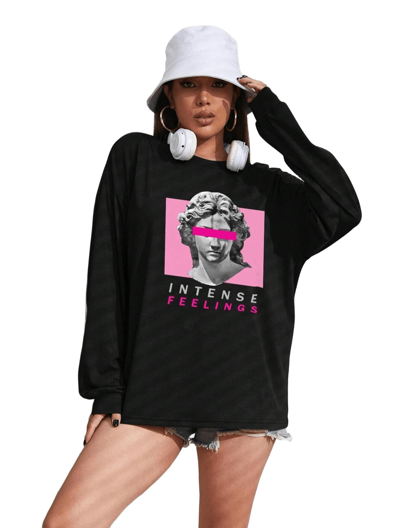 SXV 'Intense Feeling' Printed Cool Aesthetic Oversized Full Sleeve T-Shirt