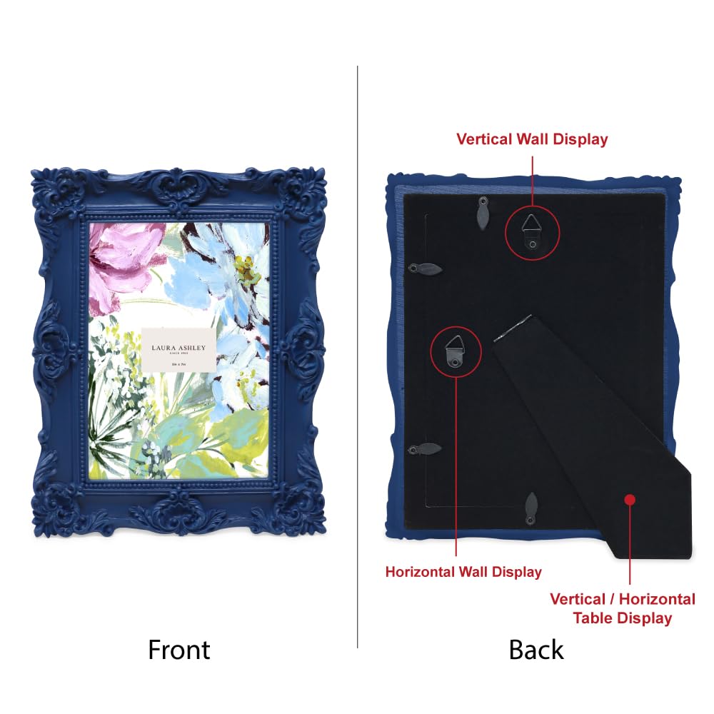 Laura Ashley Cornice portafoto in resina lavorata a mano con cavalletto e gancio, per esposizione su tavolo e parete, design floreale decorativo per la casa, galleria fotografica, arte e altro (13 x