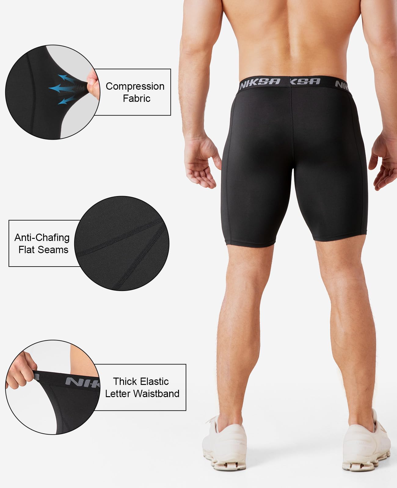 Niksa Lot de 3 shorts de compression pour homme, en élasthanne, pour entraînement, course à pied, sport