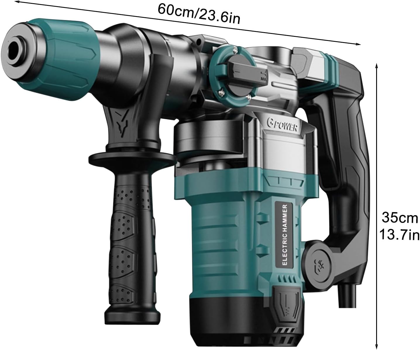 3 in 1 Hammer Drill, 1-1/4 Inch 13 Amp Heavy Duty Rotary Hammer Drill withVibration Control, Safety Clutch, 4 Functions and Variable Speed, Including Chisels and Drill Bits Darkcyan
