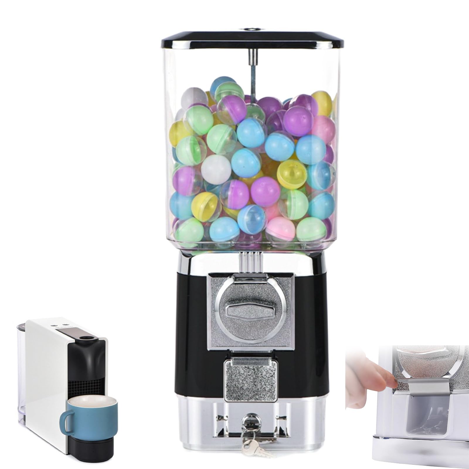 Distributore Automatico di Capsule A Gettoni, Mini Dispenser di Caramelle Gumball con 200 Palline, Macchina A Premi for Palline Giocattolo Circolari Leggere,Black