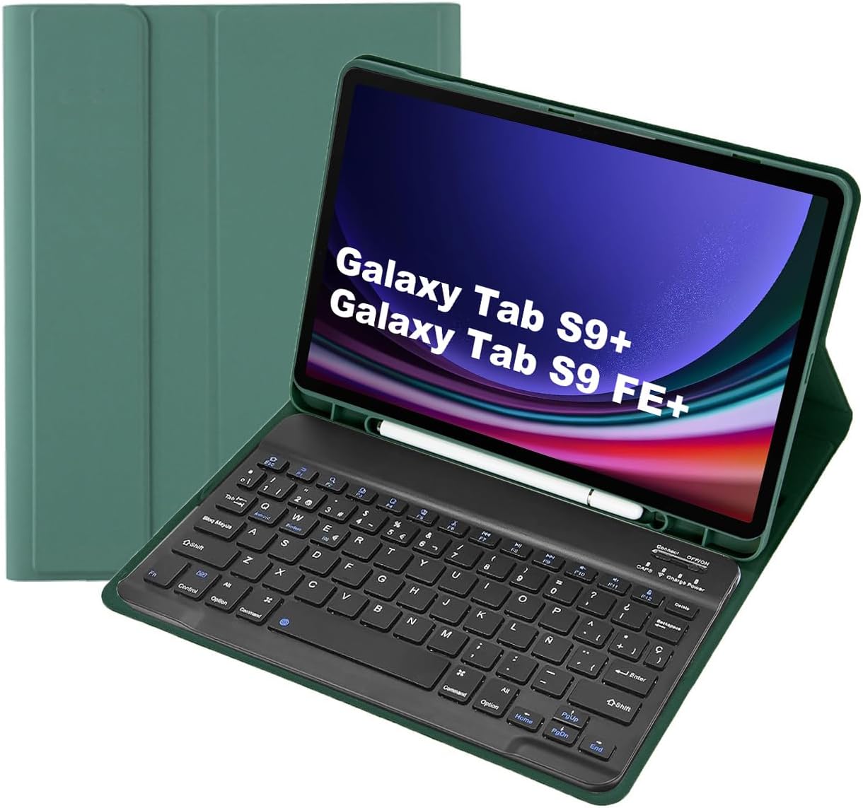 Keyboard Case for Samsung Galaxy Tab S9 Plus/S9 FE+ 12.4 Inch 2023, Detachable Wireless Bluetooth Keyboard with Pencil Holder,Pink