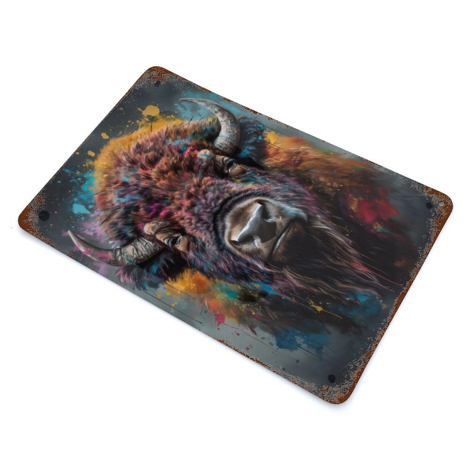 Bison Painting Retro Metal Sign 11.8"x7.9", for Bistro, Counter And Cafe Decor, Rustic Home Decor