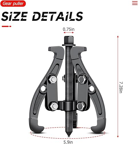 Miniatura 8 de BELOMI Extractor de rodamientos interiores de 3 mandíbulas, extractor de engranajes de rodamiento piloto para automóvil con mandíbulas reversibles,