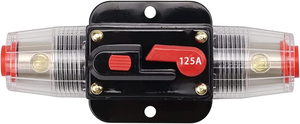 12-24V DC 125A Fuse Holder Resettable Inline Fuse Circuit Breaker Inverter for Automotive Marine Boat Audio Solar System Inverter