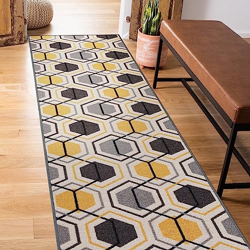 Rugshop Contemporary Geometric Stripe Carpet Easy Cleaning For Living Room,Bedroom,Home Office,Kitchen Non-Slip Runner Rug (Non-Skid) 2' X 7' (22" X 84") Yellow #TOP16