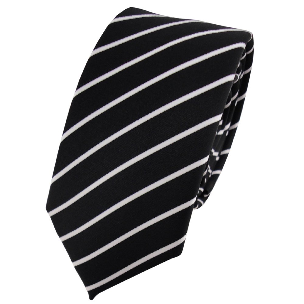 TigerTie narrow tie necktie black silver white striped
