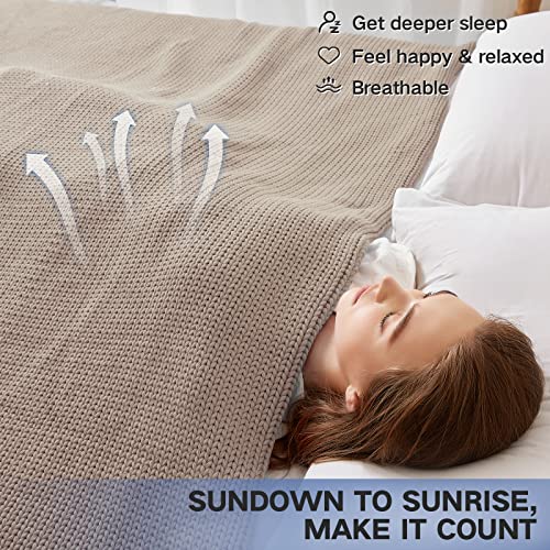 Guohaoi Knitted Weighted Blanket for Adults (Beige 50"x75" 20lbs) No Beads Cooling Throw Blanket for Hot Sleepers, Home Decor Breathable Chunky Knit Heavy Blanket Use on Full Size Bed