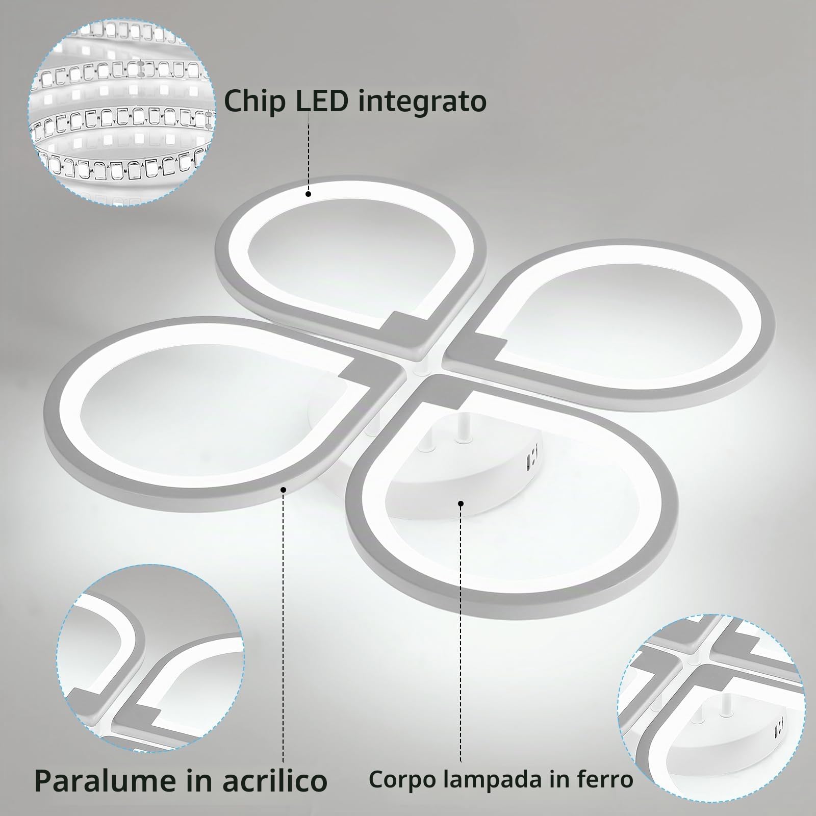 Comely Plafoniere LED quattro petali, Lampada da Soffitto 40W 3800LM, Creativo Plafoniere Moderno per Soggiorno Cucina Bagno Camera da Letto Corridoio, Bianco Freddo 6500K, Diametro 57cm, Bianco