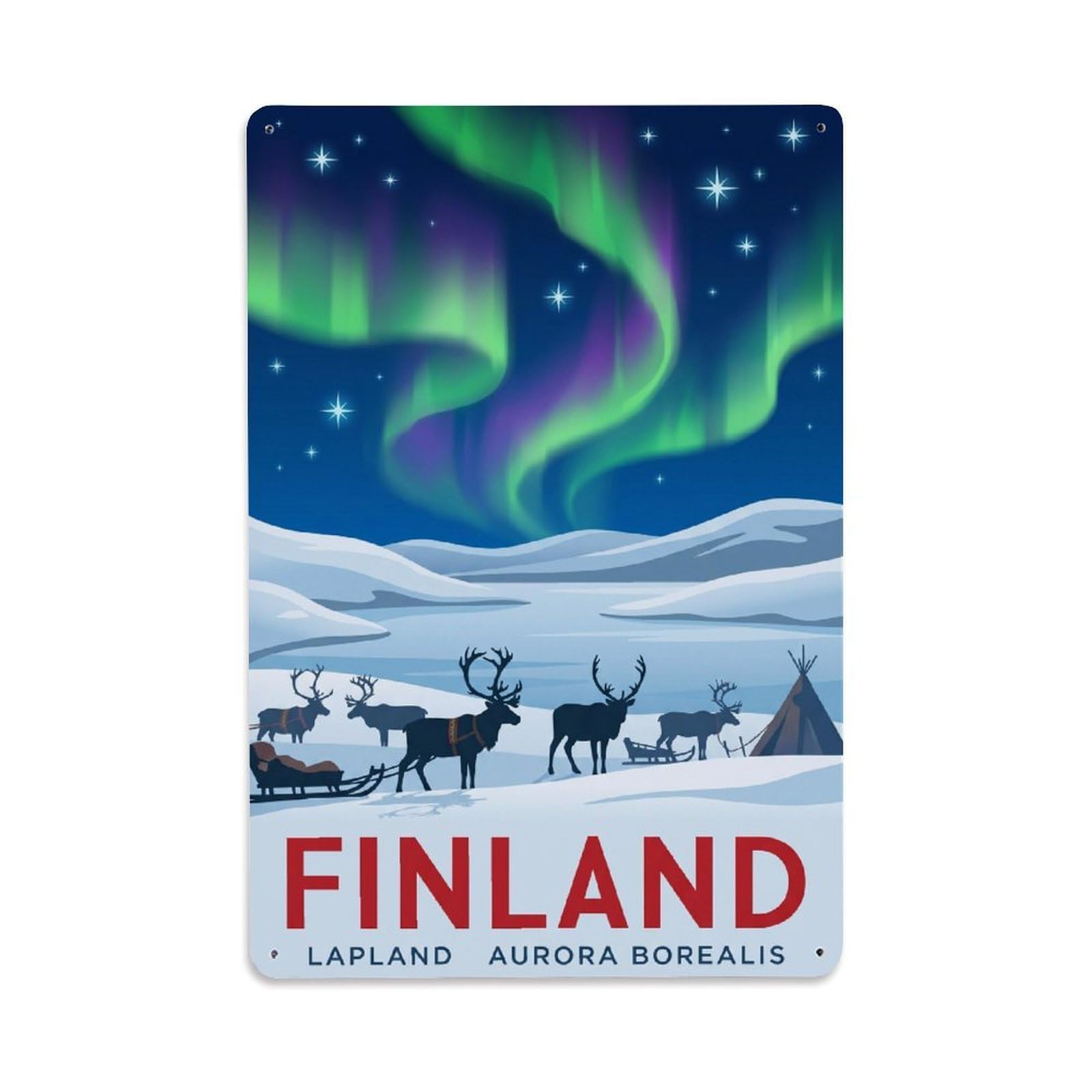 Olhnbad Style Lapland Aurora Borealis Reindeer Arctic Travel Metal Tin Sign