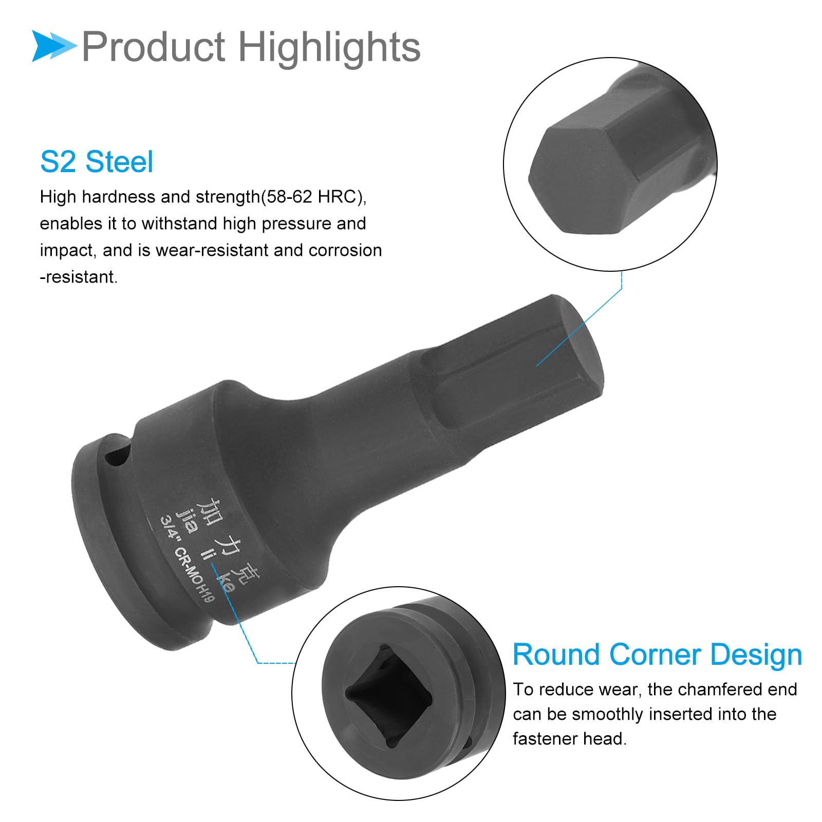 CoCud Hex Impact Bit Socket 3/4" Drive H19 CR-MO Steel Quick Change Hex Driver Socket Impact Bit Screwdriver Sockets Adapter - Image 4