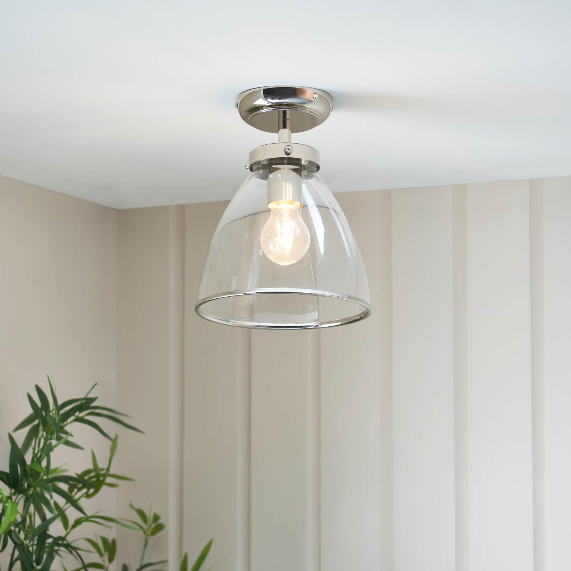 Pagazzi Brunswick Satin Nickel and Clear Glass Semi-Flush Ceiling Light