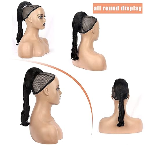 Miniatura 6 de Oseti Extensión de cola de caballo negra corta y rizada con cordón para cola de caballo para mujeres negras, extensiones de cola de caballo de 14