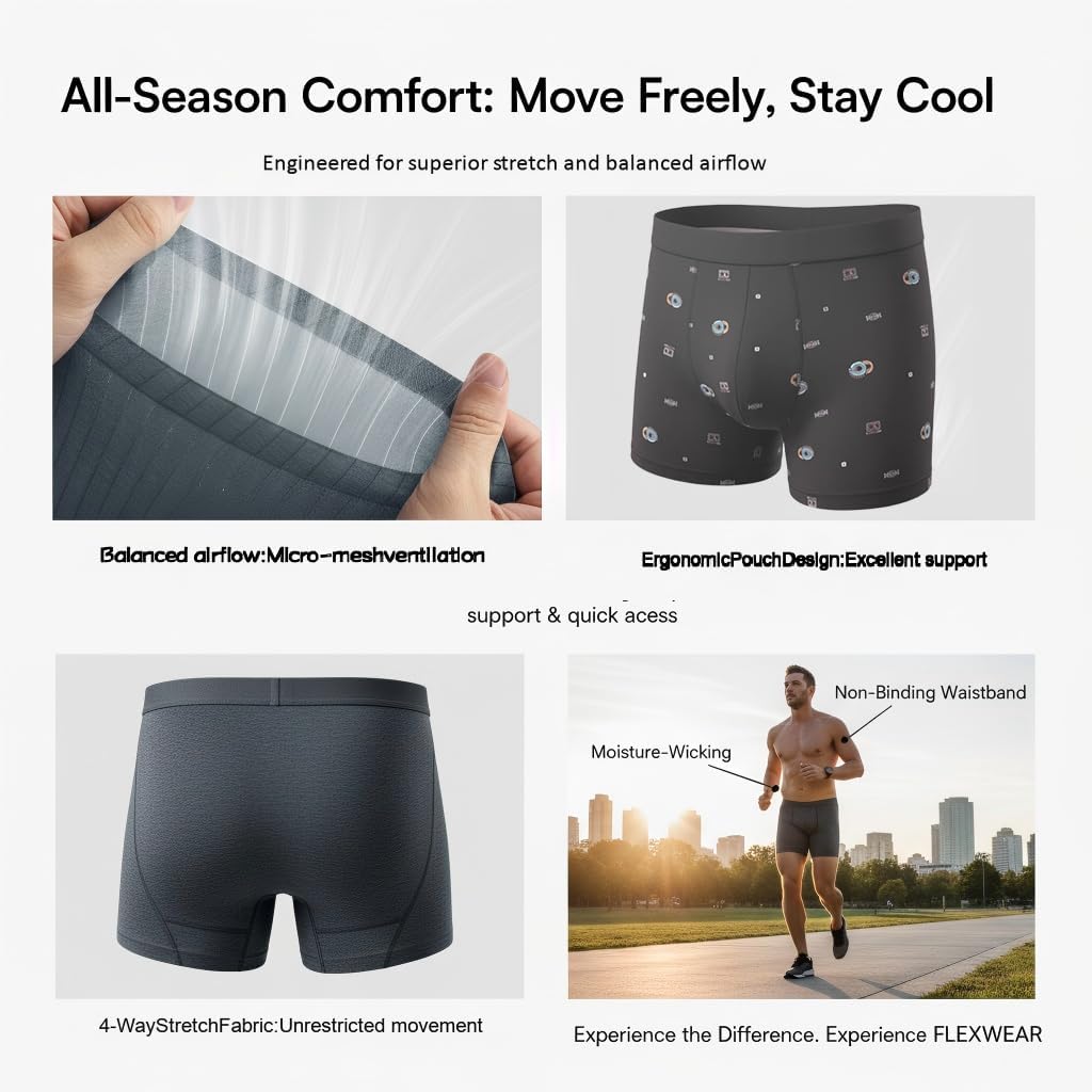 Men's Boxer Briefs 6-Pack, Cotton Stretch Underwear with 3D Support Pouch for All-Day Comfort - Image 4