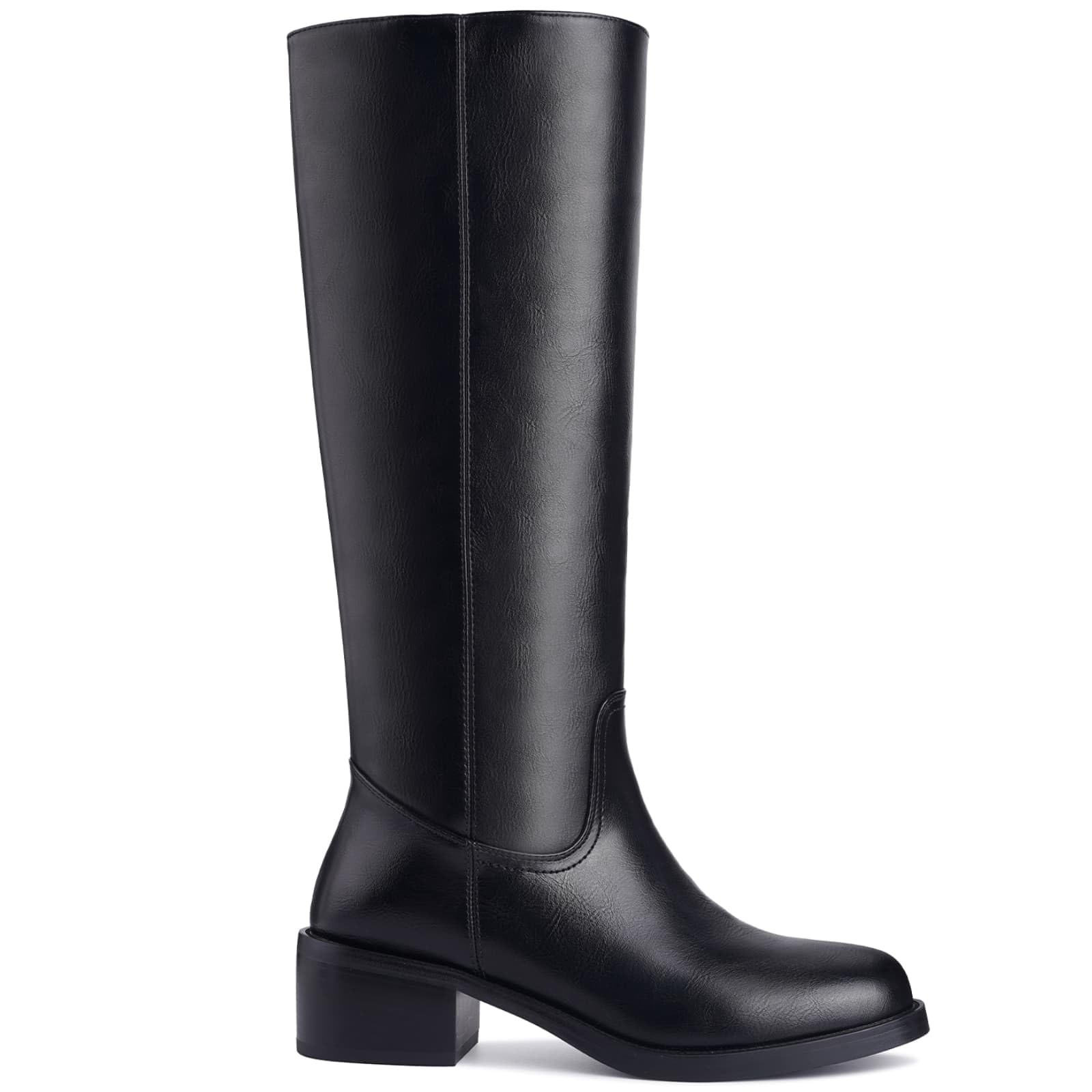 CORNMOOD Banana Womens Knee High Boots Square Toe Chunky Block Heel Riding Long Boots for Women Comfortable Low