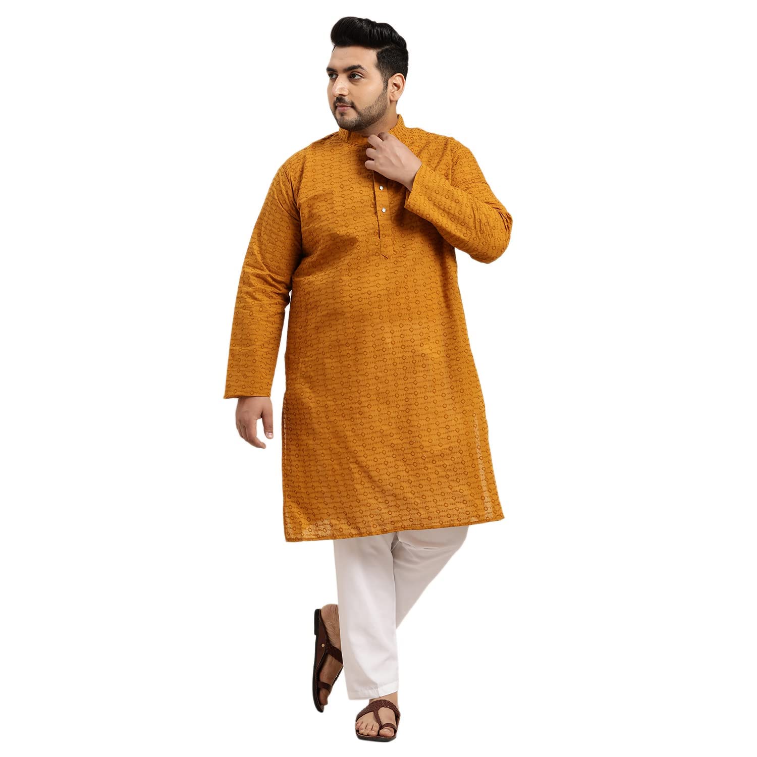 Plus (Since 1958), Men's 100% Cotton Chikankari Kurta & Off-White Churidaar Pyjama-image-30