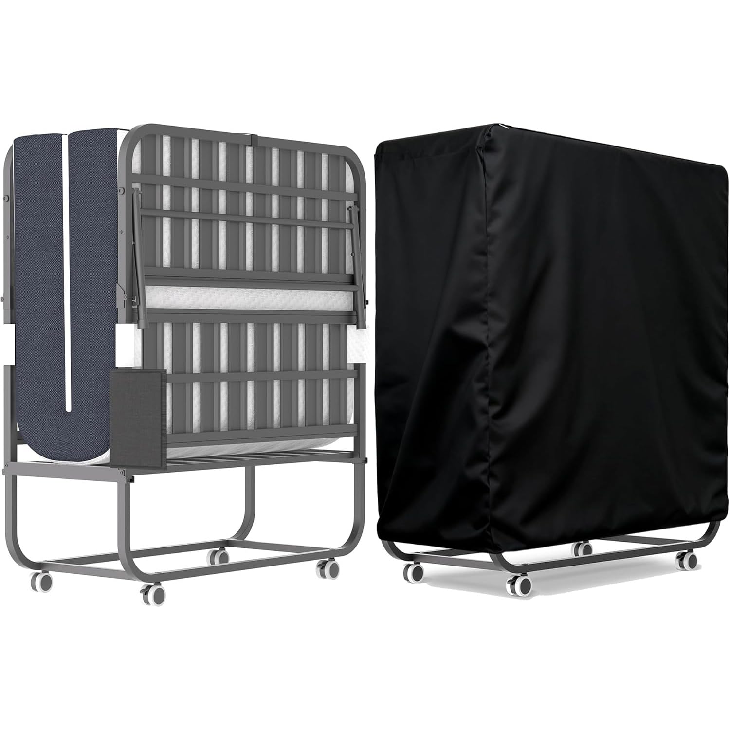 IKIMI 96x190cm Klappbett mit 12cm Dicker Memory-Schaum Matratze und 4 Laufrollen & Cover, Robuster Gästebett Klappbar Reisebett Erwachsene Faltbett Langlebiger Metallbett,Belastbar bis 200kg