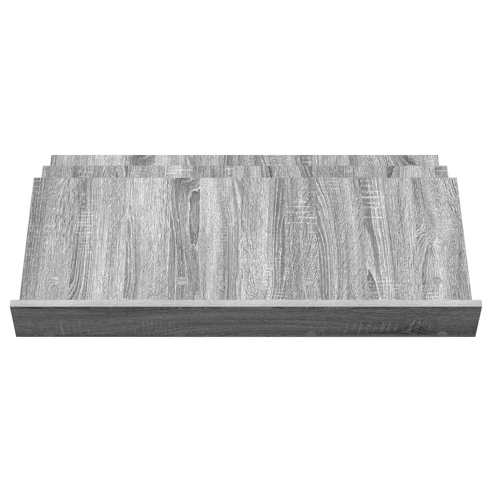 Regał na magazynek Sonoma szary materiał drewnopochodny, 90 x 53 x 28,5 cm, z 3 półkami na deski, do salonu, biura, korytarza i poczekalni, praktyczne przechowywanie i stylowa półka