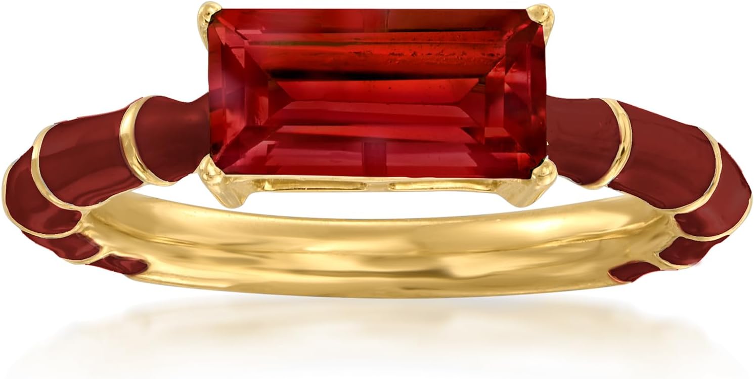 Ross-Simons 1.70 Carat Garnet and Red Enamel Ring in 18kt Gold Over Sterling