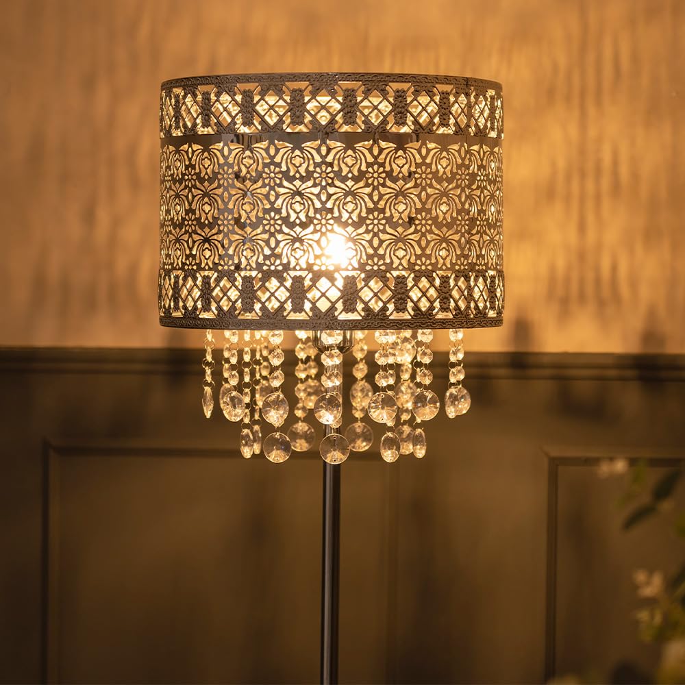 MiniSun | Modern Silver Chrome & Clear Acrylic Ball Floor Lamp With A Beige Tapered Shade | Floor Lamps & Torchieres, Home Décor & Improvement Essential | Includes Bulb [3000K Warm White