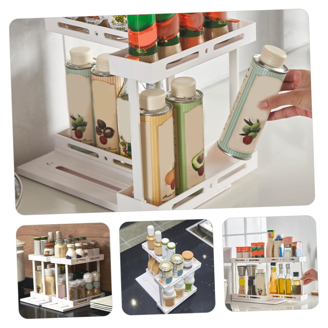 Sosoport Organizer Estraibile da Cucina Bianco a Doppio Strato in Abs e Acciaio al Carbonio, Salvaspazio Design a Estrazione, per Riporre Spezie e Accessori Sotto Lavandino