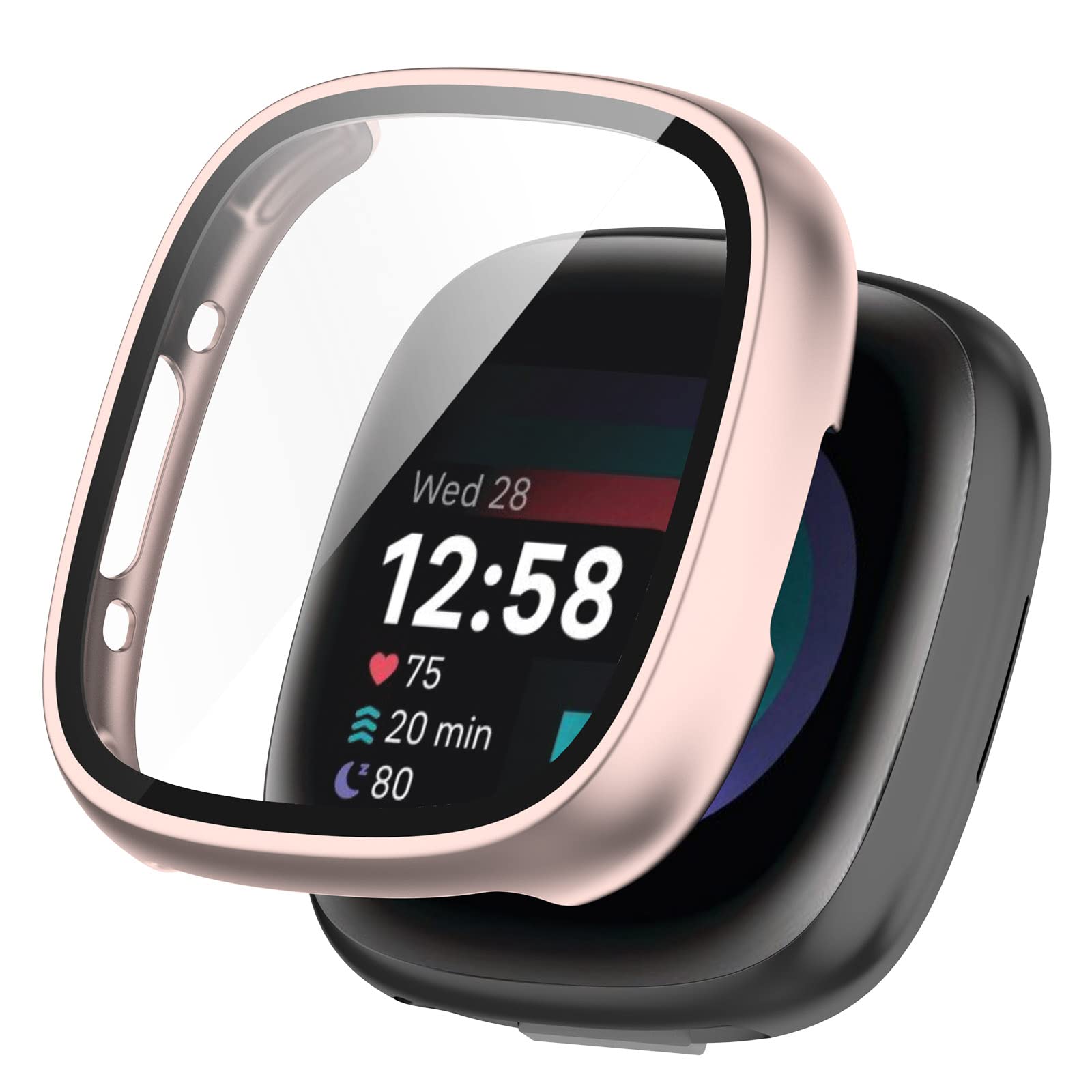 [2-Pack] Senter Case Cover for Fitbit Versa 4?Sense 2, Soft TPU All-Around Bumper with Built-in Screen Protecto for Fitbit Versa 4?Sense 2 Smart Watch
