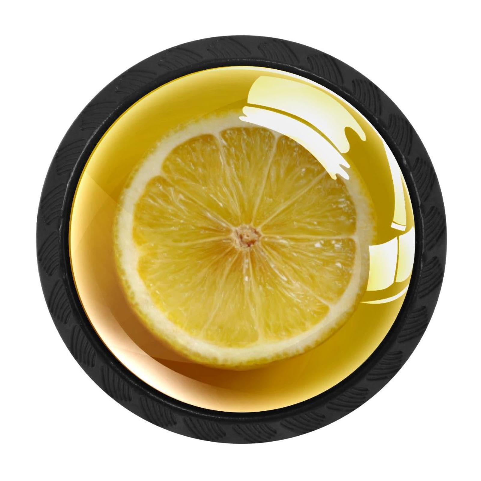 CHENZZZZ 4 Pack Cabinet Knobs Black Drawer Knobs Round Kitchen Cabinet Knobs Citrus Fruit Yellow Lemon (2) Cabinet Handles Hardware Dresser Knobs and Pulls for Bathroom Cabinets