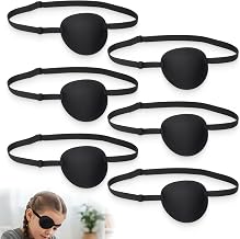 6 Pieces Eye Cover for Adults and Children, 3D Adjustable with Elastic Band, Soft Breathable Material, Reusable for Left or Right Eye, Ideal Pirate Costume, Amblyopia, Cosplay