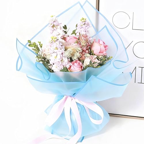 Miniatura 58 de 20 hojas de papel de regalo de flores blancas, papel de regalo de flores blancas, impermeable, con borde blanco, suministros de floristería