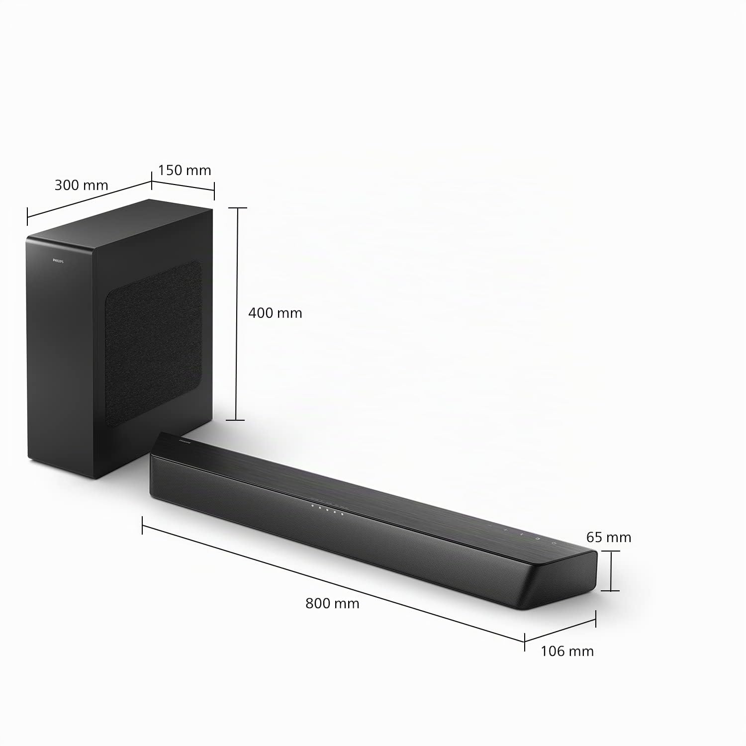Philips TAB7207/10 Barra de Sonido 2.1 con Subwoofer Inalámbrico, Dolby Digital, Sonido cinematográfico, Bajos Intensos y Profundos, HDMI ARC, Diseño Ultradelgado