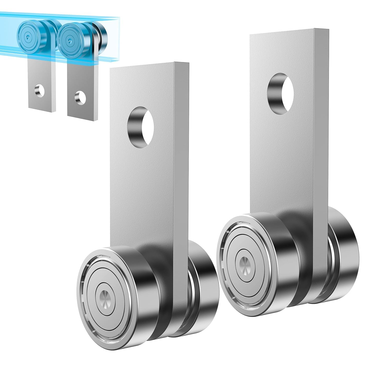 EASGIU 2 Wheel Trolley Assembly Rollers for 1-5/8" Wide Strut Channel - Garage Pulley System Hoist System (Silver-2 Pack)