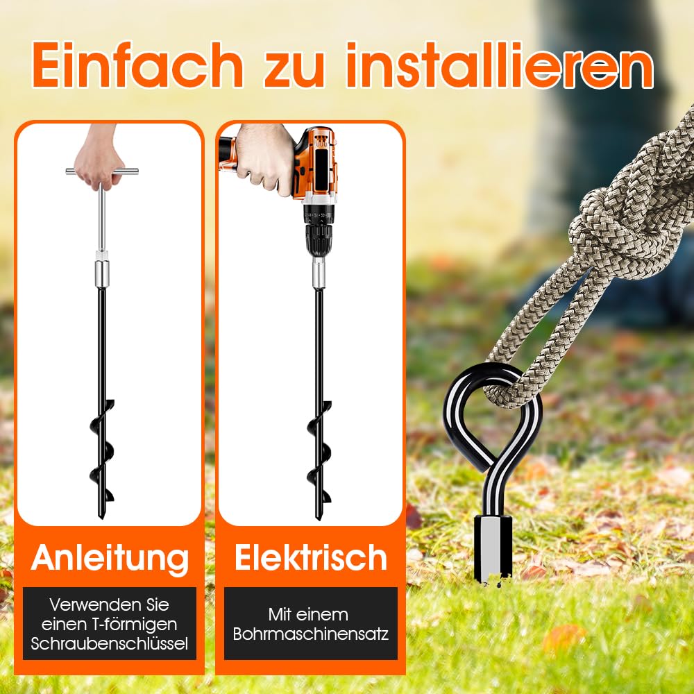 Bodenanker Erdanker, Bodenanker Trampolin Zum Eindrehen, Heavy Duty Trampolin Anchor für Zelte, Schaukelgestell, Vordächer, Camping, Widerstehen Starkem Wind Rostfrei 4/8er Set