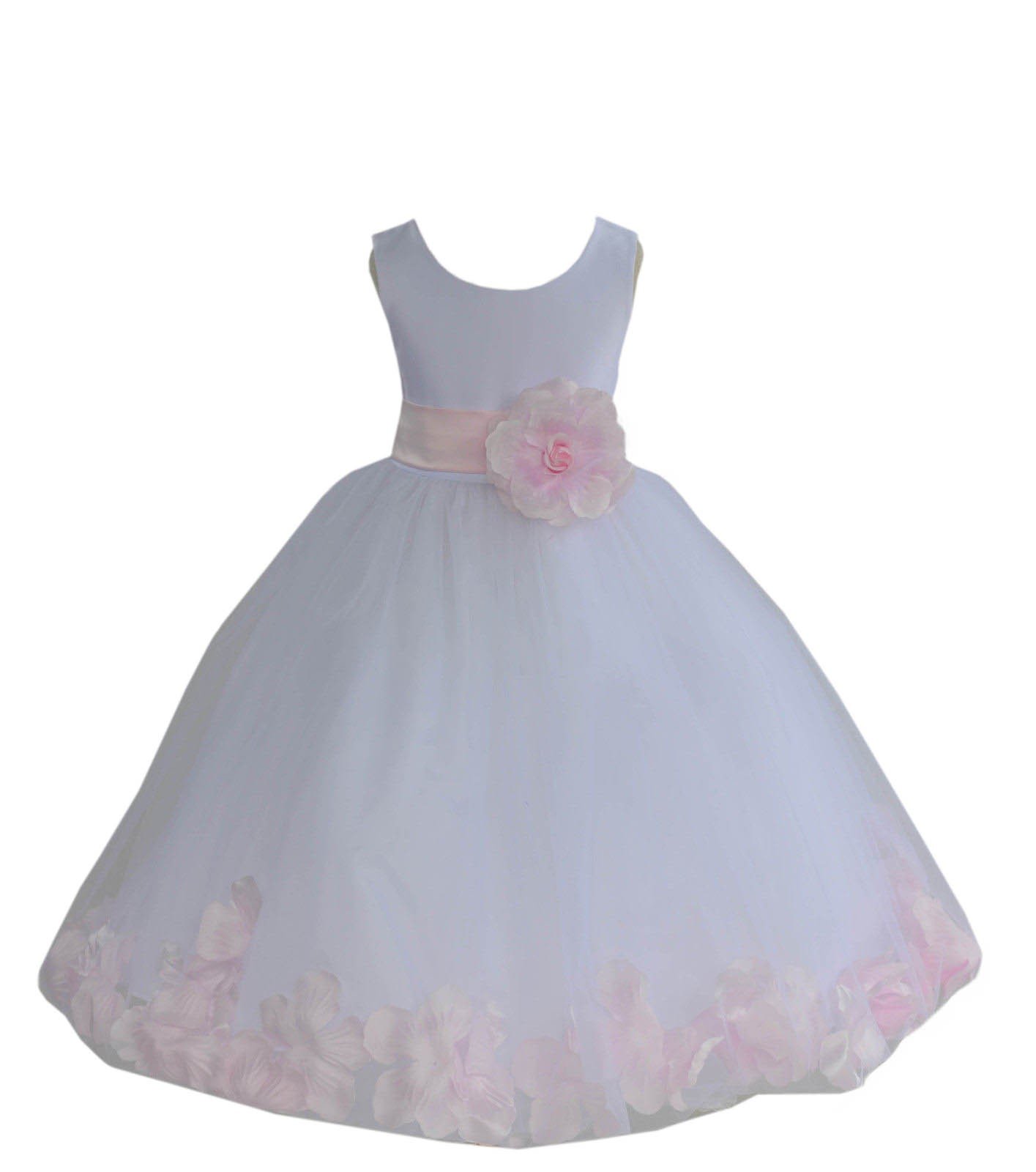 White Tulle Rose Petals Flower Girl Dress Tulle Dress Christening Dress 302T 10