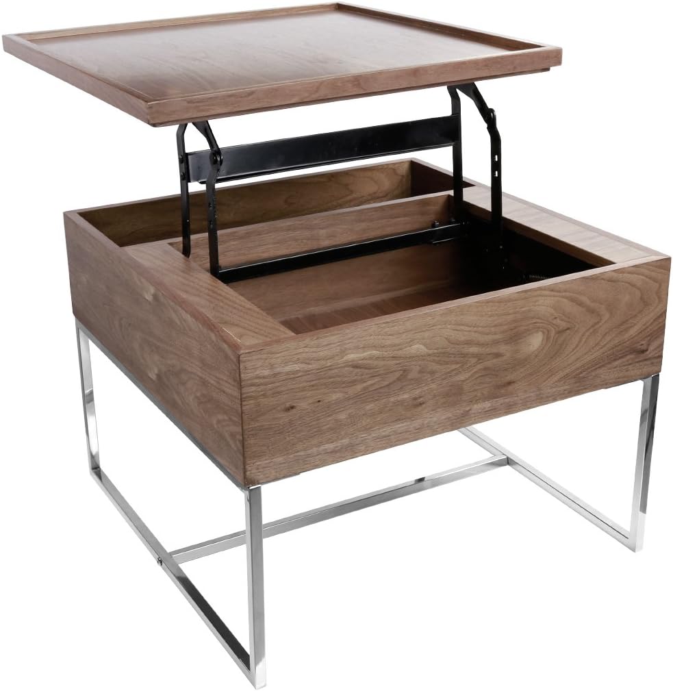 Modern Lift-Top Solid Wood Coffee Table - Space Saving, Metal Box Frame, Brown