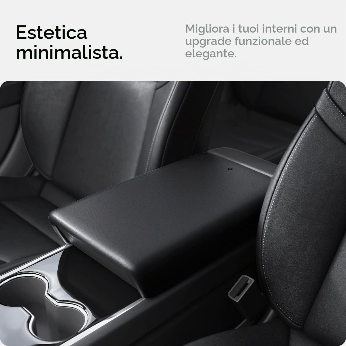 Spigen Tesla Model Y (~2024) e Model 3 (2021-2023) Copertura per Console Centrale Bracciolo Cuscino, TPE Antiscivolo Protettore del Copertura per Bracciolo per Accessori Tesla Model Y & 3 - Nero