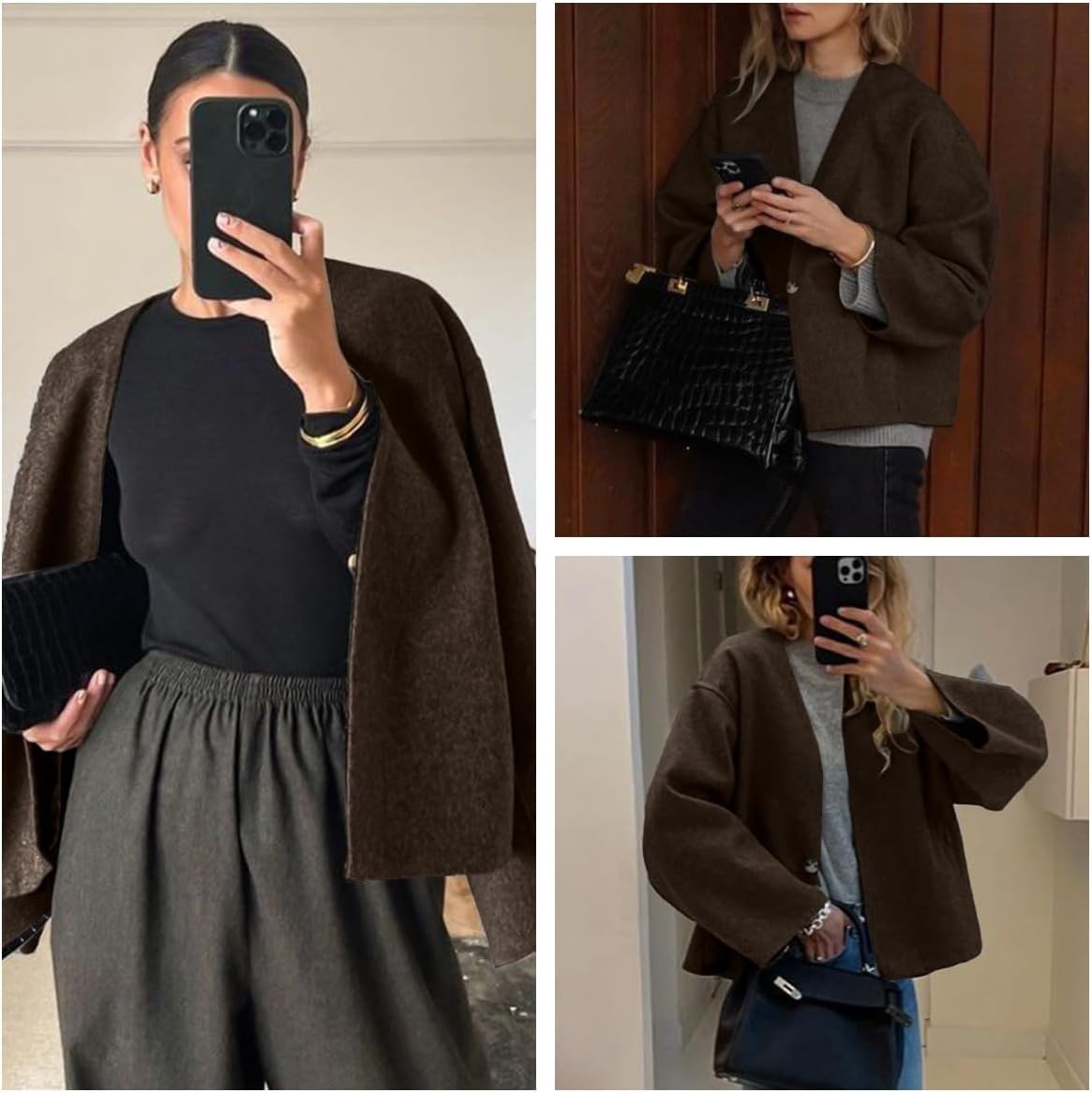 HOTIAN Women Cropped Wool Blend Coats Long Sleeve Coat Jacket Peacoat Fall Winter Outwear Overcoat - Image 5