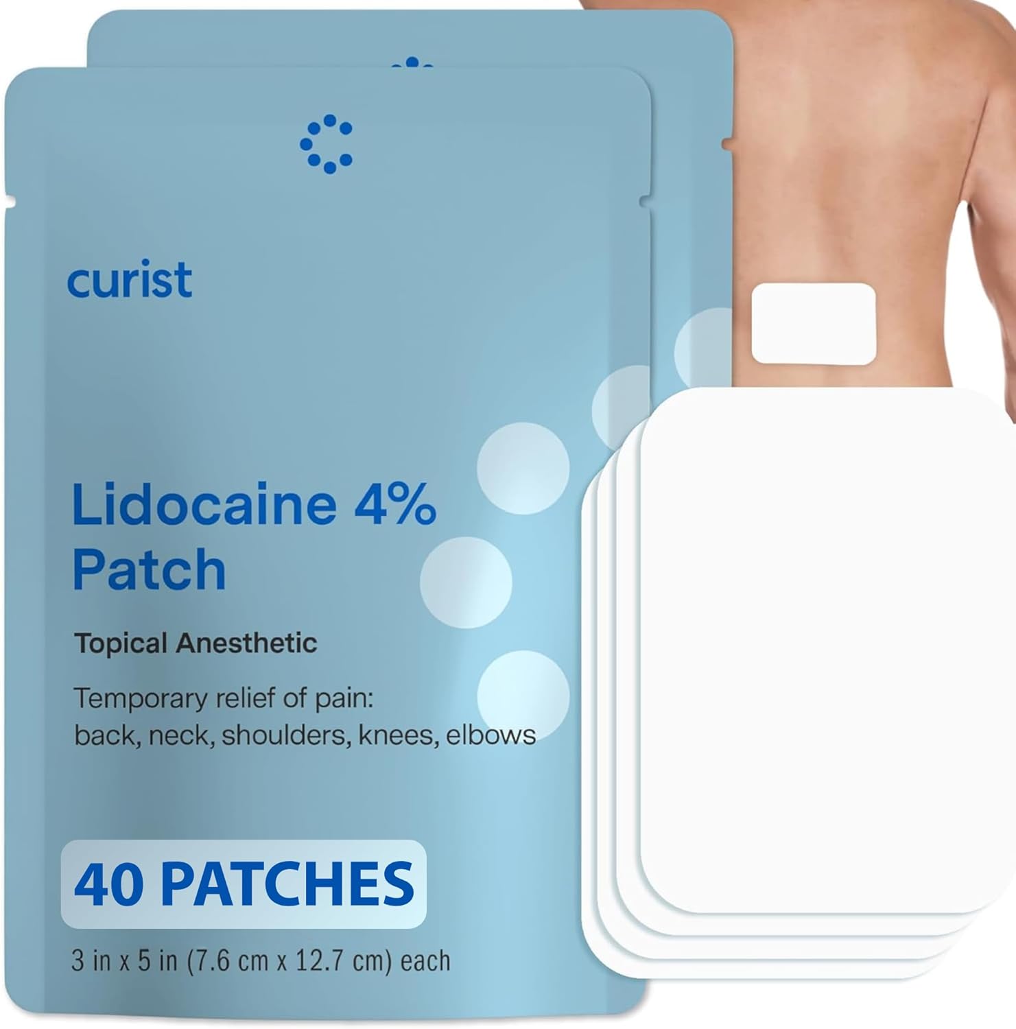 Curist Lidocaine 4% Patches Topical Pain Relief - 120 Patches - Great for Back Relief, Neck Relief, Sore Muscle Relief (120 Fabric Patches - 6 Packs of 20 Patches Each - 4% Lidocaine Patches)