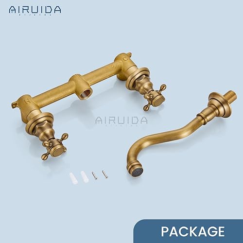 Miniatura 9 de Airuida Grifo de baño de montaje en pared, grifo de lavabo de baño montado en la pared, boquilla giratoria 360, 2 perillas cruzadas, 3 agujeros,