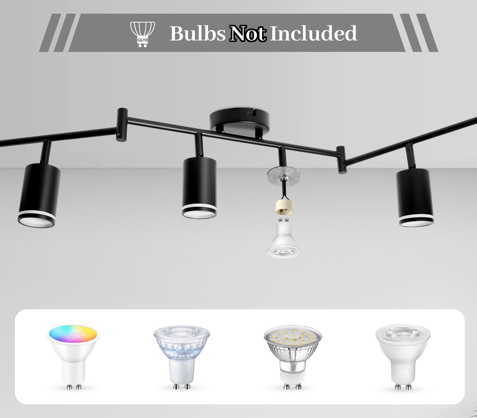 GeyouLux Reflektor sufitowy LED, 6 żarówek, lampa sufitowa LED, wychylna, czarna | GU10 lampa sufitowa punktowa, nowoczesna lampa punktowa, reflektor ścienny do salonu, sypialni, kuchni (bez żarówki)
