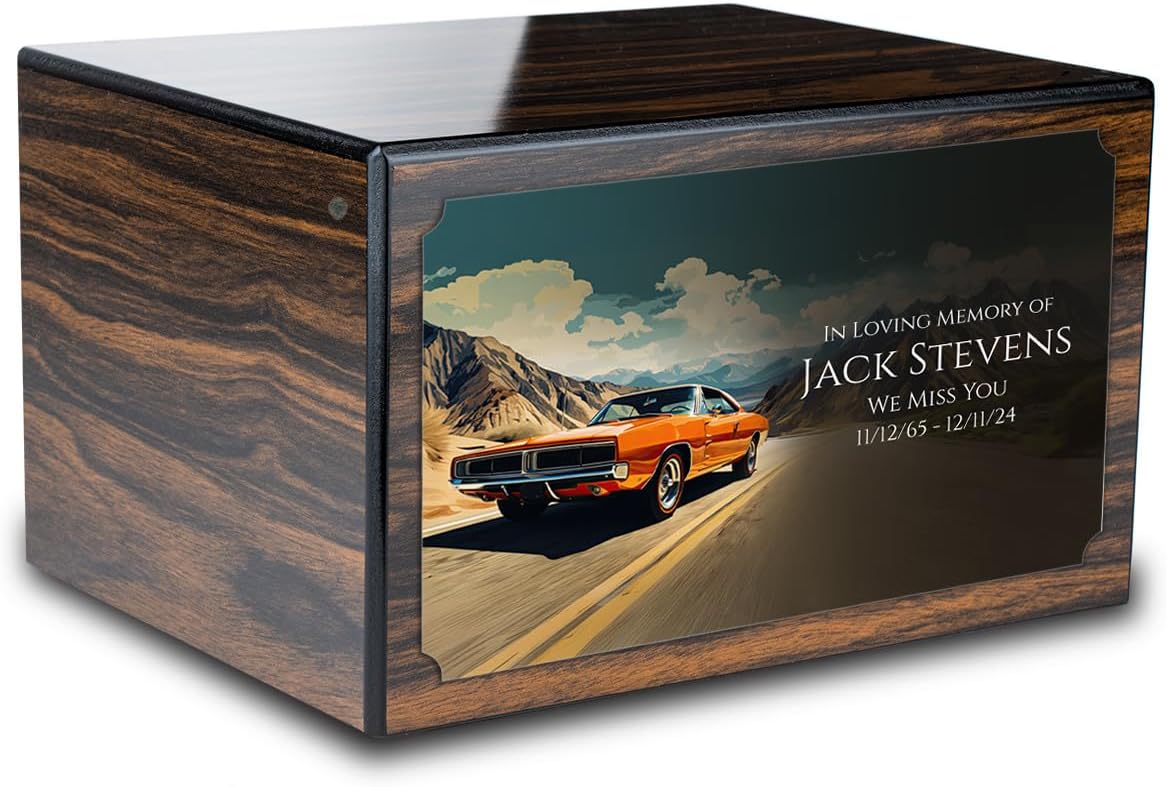 GetUrns Heritage Adult Classic Car Cremation Urn for Human Ashes I Navy Wood Funeral Urns for Male and Female I 213lbs