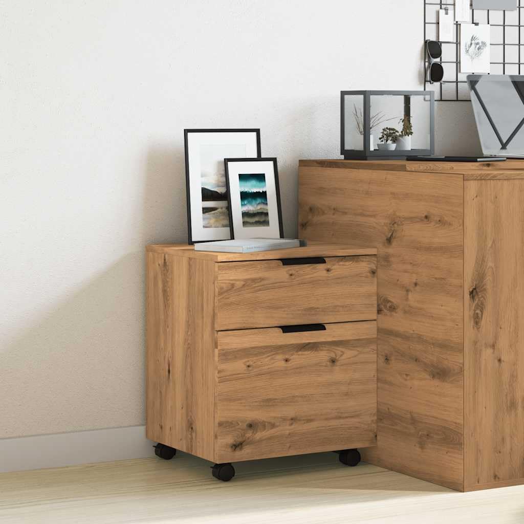 Brokky 856950 Schedario con Ruote Rovere 45x38x54 cm Legno Multistrato Cassettiera,Mobiletto da Ufficio con Serratura,Regolabile per Cartelle Sospese,Superficie Testurizzata,per Ufficio,Studio