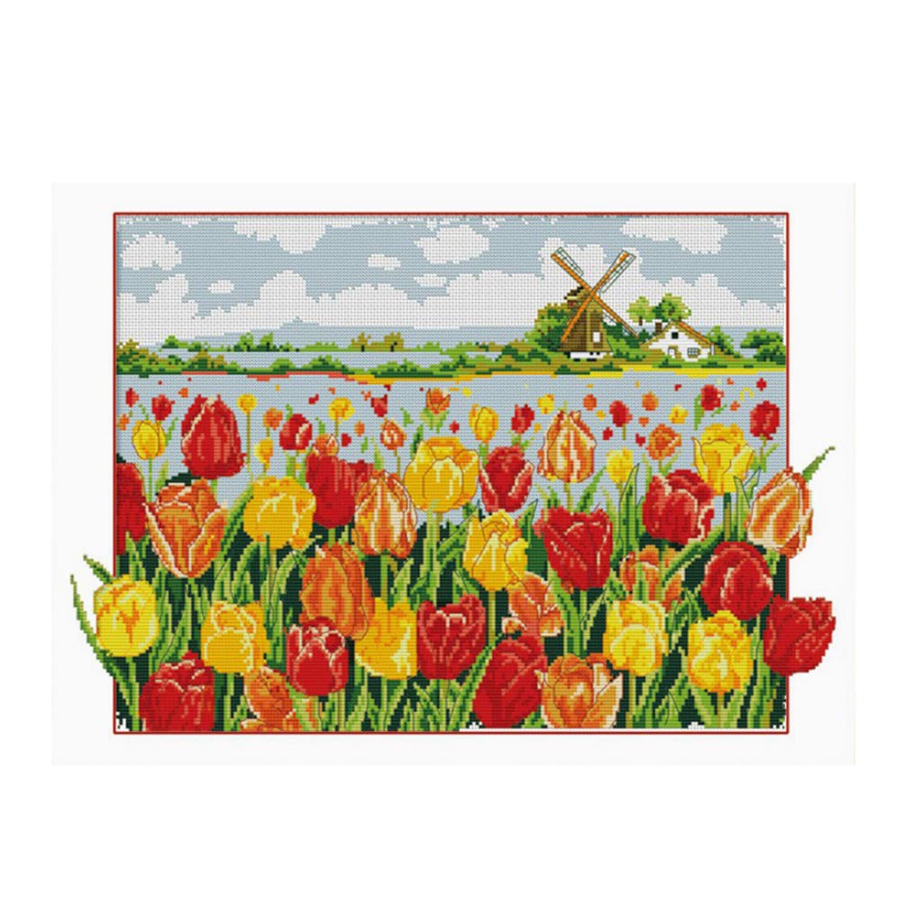 KBOLAE Stamped Cross Stitch Kit Pre-Printed Pattern DIY Needlecrafts - Tulip Flower