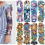 52pcs Temporary Tattoos for Kids, Full Arm Sleeve Fake Tattoos for Boys Girls Party Supplies Gifts, Waterproof Tattoos with Lion Tiger Dinosaur Shark Dolphins Butterfly Elephant Patterns