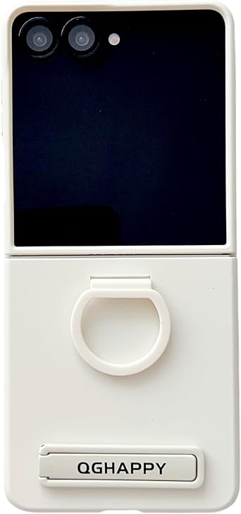 for Samsung Galaxy Z Flip 7 Case with Stand Slim Hard PC Protective Cover with Ring Nonslip Grip Ultra-Thin Comfortable Design Shockproof Protection Case for Galaxy Flip 7, White