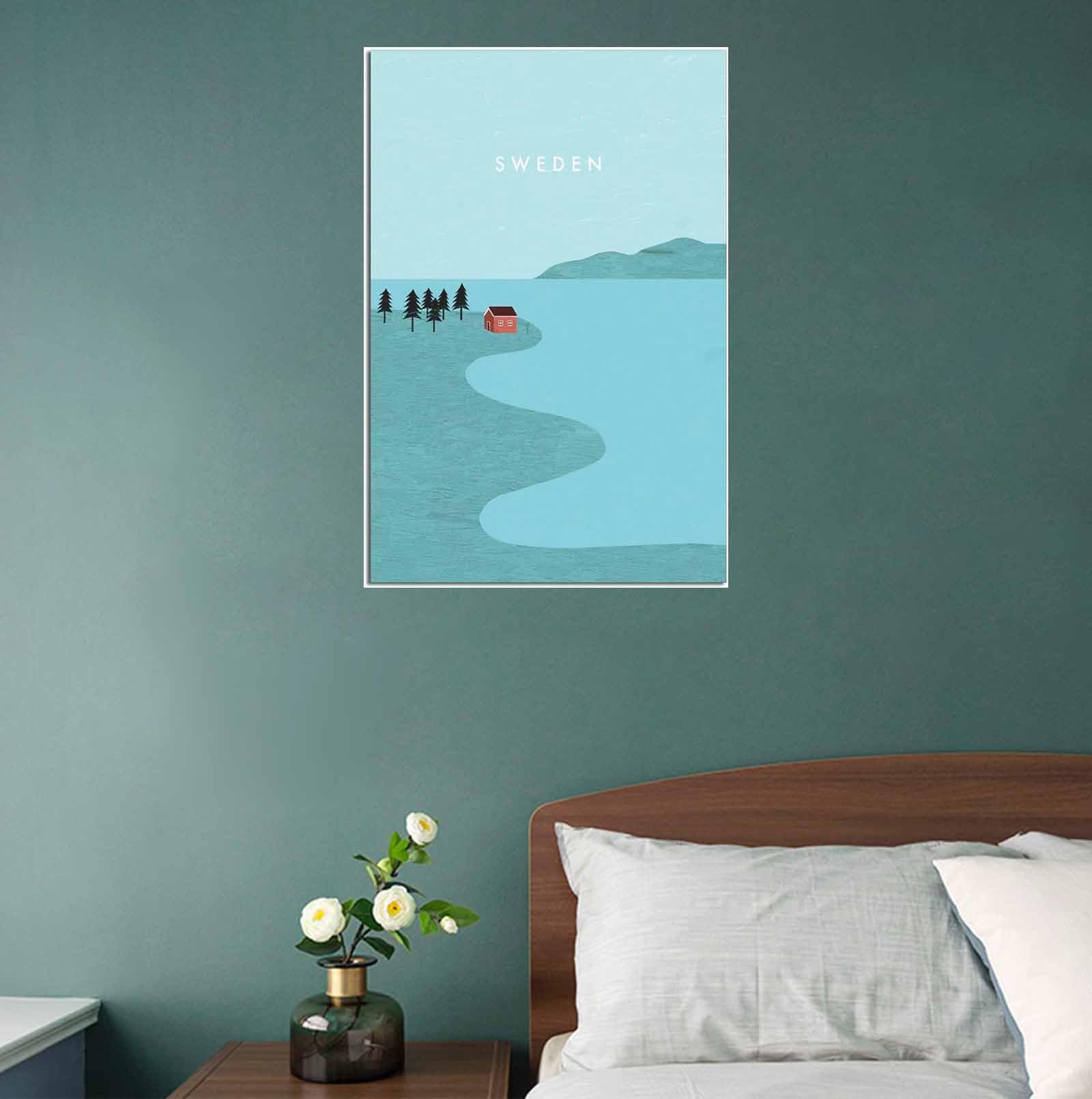 WEYUE Dekorative Gemälde Schwedenhütte Vintage Reiseposter Gemälde Poster auf der Wanddekoration Kunstwandleinwand Ungerahmt 30x45cm