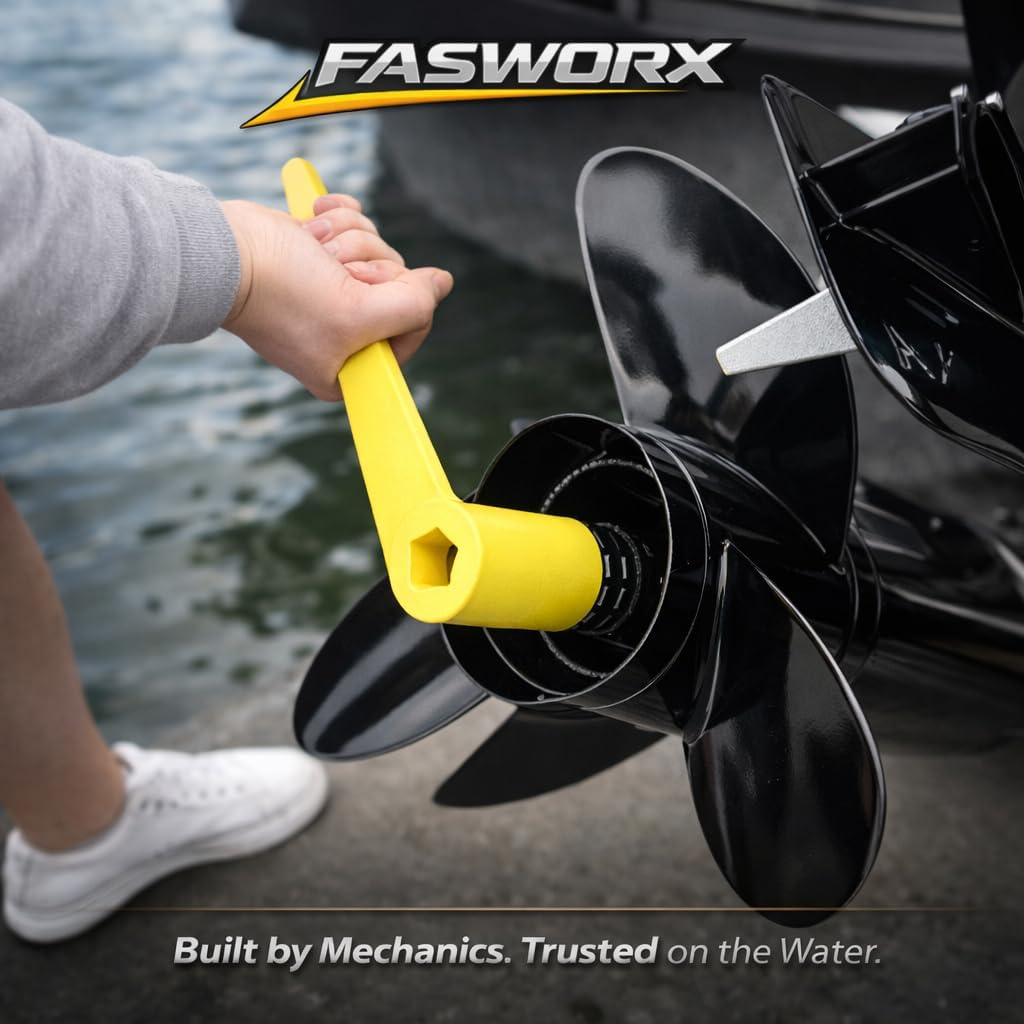 FASWORX Floating Propeller Wrench 1-1/16" (27mm) - Fits MerCruiser Alpha/Bravo, Yamaha, Honda, Suzuki, Volvo Penta - Replaces 91-859046Q4, 859046T4, Sierra 18-4459 - Yellow