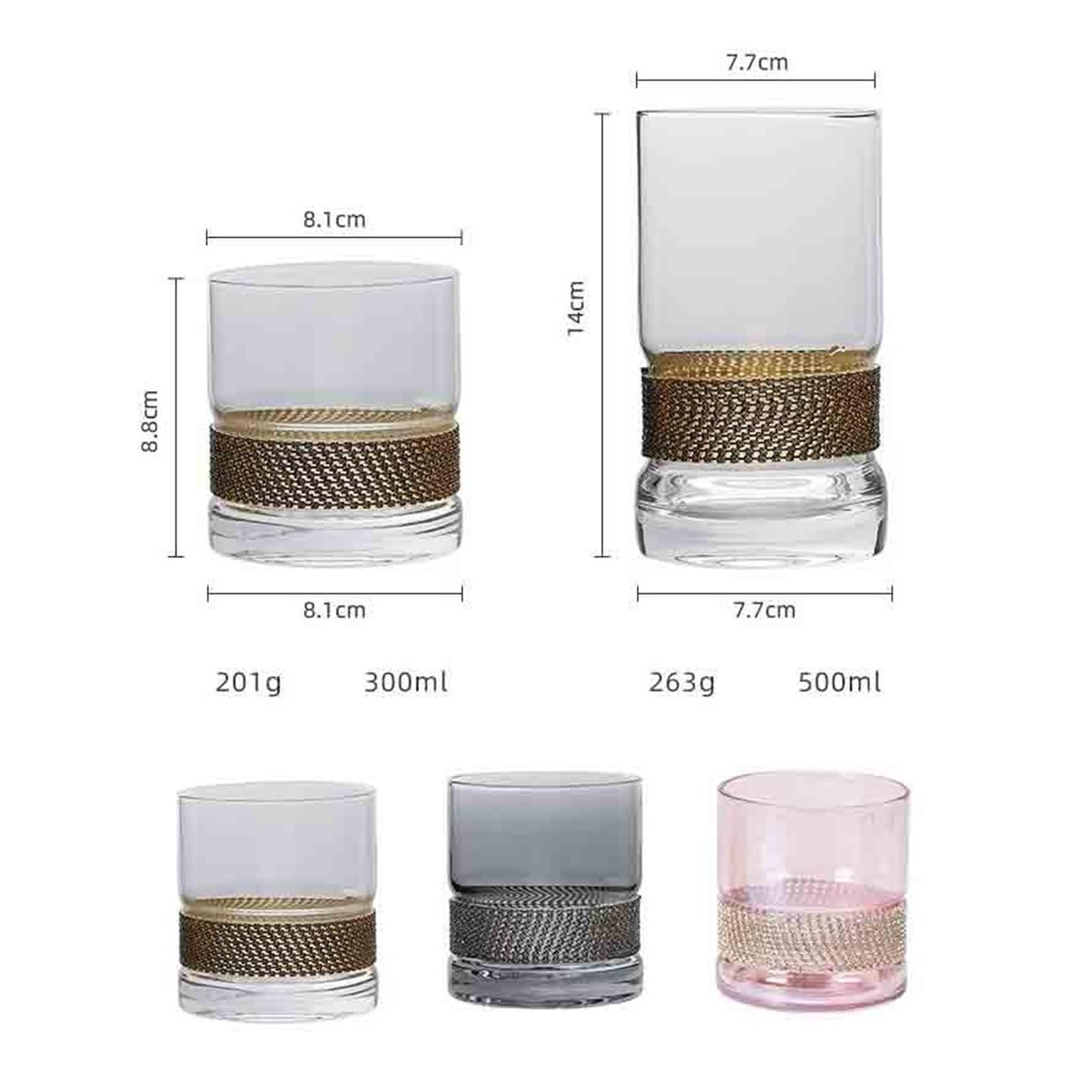 szklanki do picia Luksusowy kryształowy kubek bez nóżki, szklanki do whisky z ciężką podstawą Jadalnia(Clear,Duży)
