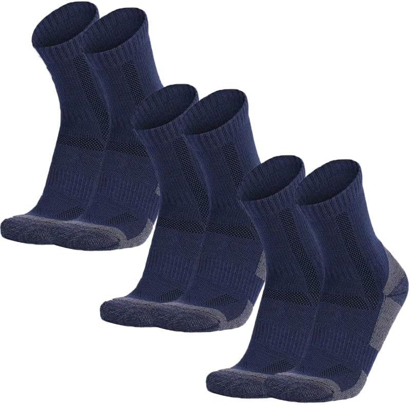 3 Packs Lightweight Hiking Socks Thin Merino Wool Socks for Men Warm Crew Socks, Cushioning Toe and Heel