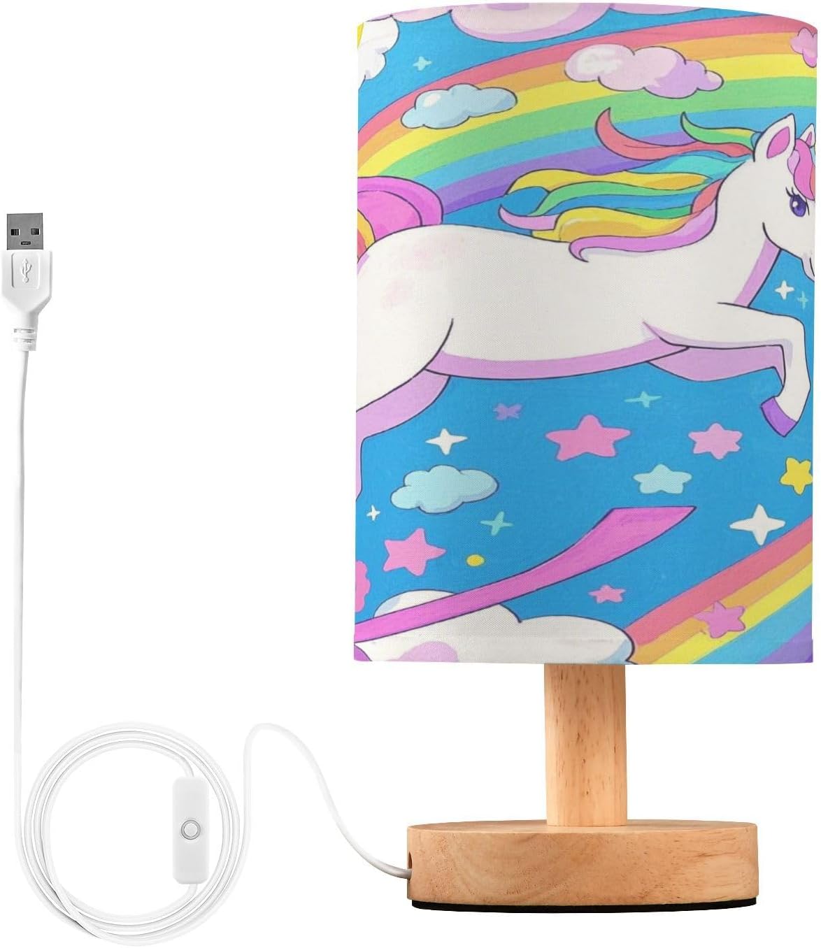 Cartoon Cute White Rainbow Unicorns Night Stand Lamp Nursery Night Light for Homes Lamps for Small Spaces Creative lámparas de mesa de